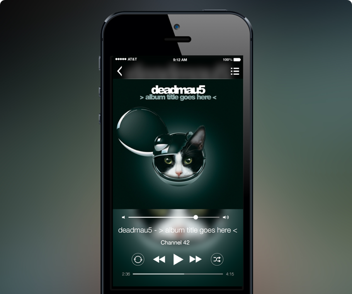 Mockup of iOS 7 themed music player